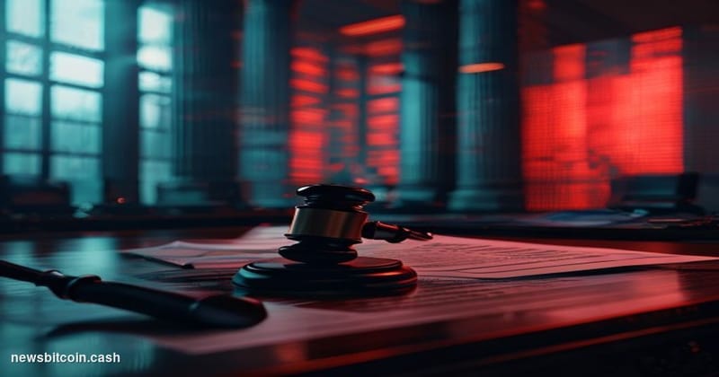 A cinematic photorealistic editorial photograph shot inside a dimly lit trading floor environment, with a central monitor dis