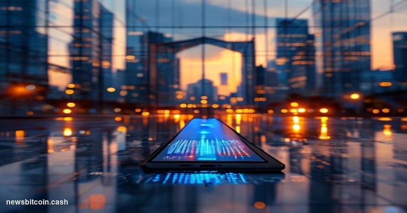 Cinematic photorealistic editorial photograph of the Dubai International Financial Centre skyline at dusk, with the iconic Ga