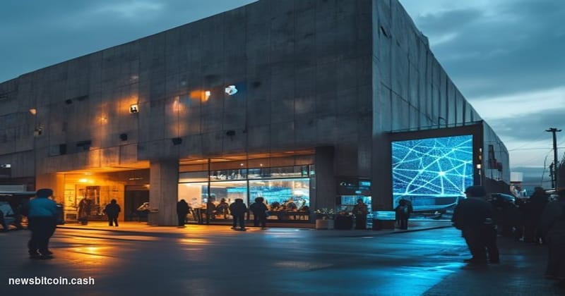 Cinematic photorealistic editorial photograph of a United Nations development office in a developing-world urban setting — a 