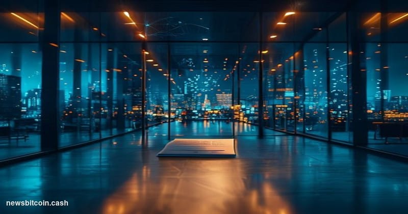 A cinematic photorealistic editorial photograph of a sleek, modern digital banking interface projected on glass panels inside