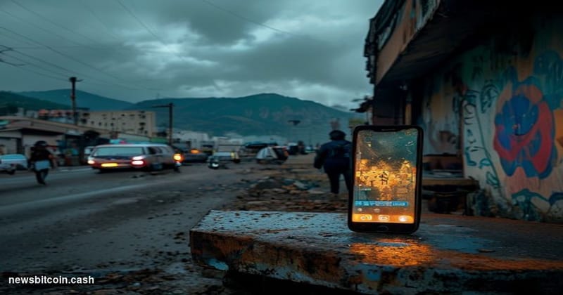 Cinematic photorealistic editorial photograph shot at street level in Caracas, Venezuela, with the iconic Ávila mountain rang