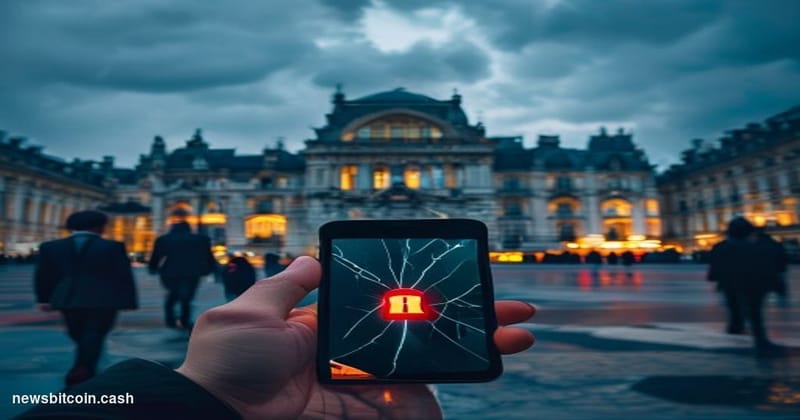 A cinematic photorealistic editorial photograph set in Brussels, Belgium, with the recognizable European Parliament building'