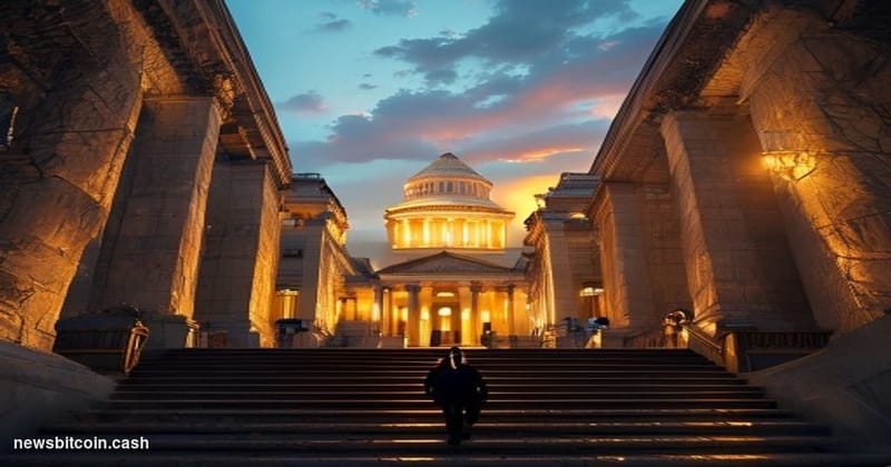 Cinematic photorealistic editorial photograph of the Office of the Comptroller of the Currency headquarters building in Washi