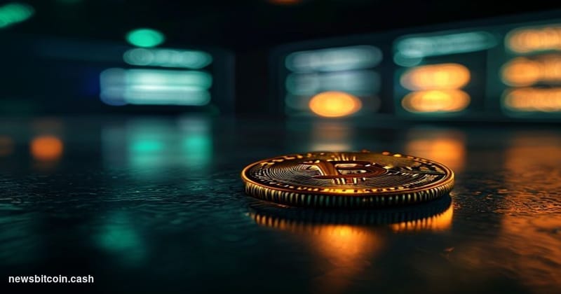 Cinematic photorealistic editorial photograph of a dramatic close-up of a physical XRP coin resting on a dark glass trading d