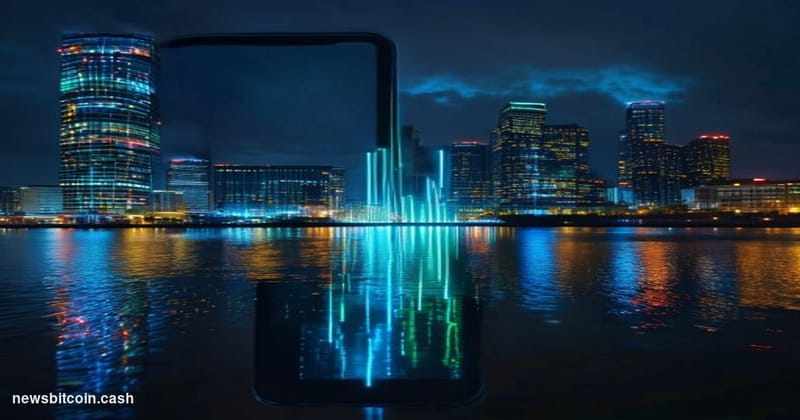 Cinematic photorealistic editorial photograph of a nighttime Seoul financial district skyline — the Yeouido banking quarter w