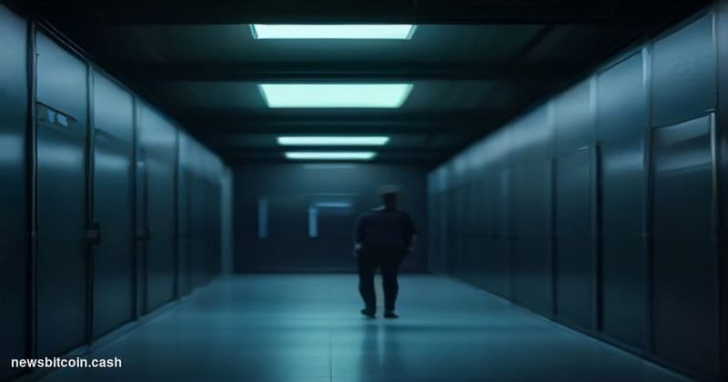 Cinematic photorealistic editorial photograph of a modern data center corridor bathed in deep teal and amber lighting, with a