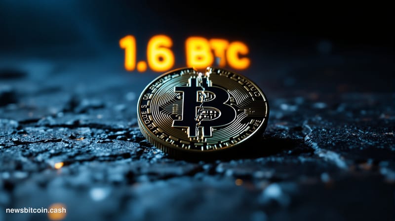 A cinematic photorealistic editorial photograph of a cracked physical Bitcoin coin resting on a dark stone surface, with a di