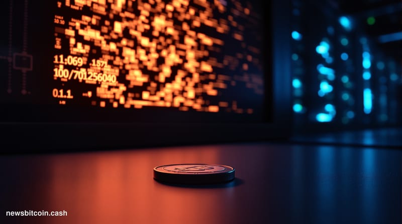 Cinematic photorealistic editorial photograph of a dimly lit server room with a single glowing screen displaying fragmented w