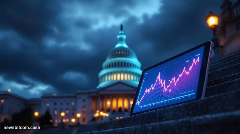 Cinematic photorealistic editorial photograph of the United States Capitol building in Washington D.C. at dusk, shot from a l