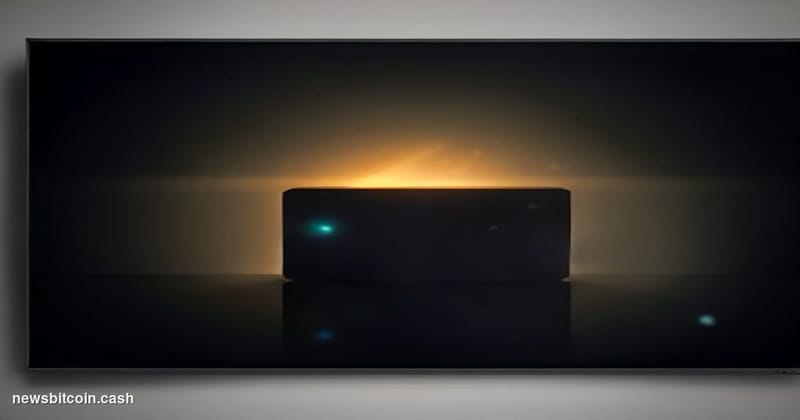 Cinematic photorealistic editorial photograph of a Coldcard hardware wallet device — a small matte black rectangular device —