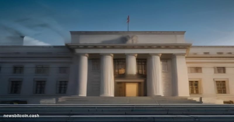 Cinematic photorealistic editorial photograph of the Marriner S. Eccles Federal Reserve Building in Washington D.C., shot fro